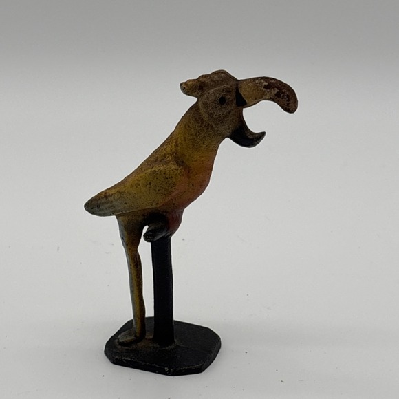 The Unbranded Brand Other - Vintage Cast Iron Parrot on Perch Bottle Opener Figural Bird Barware